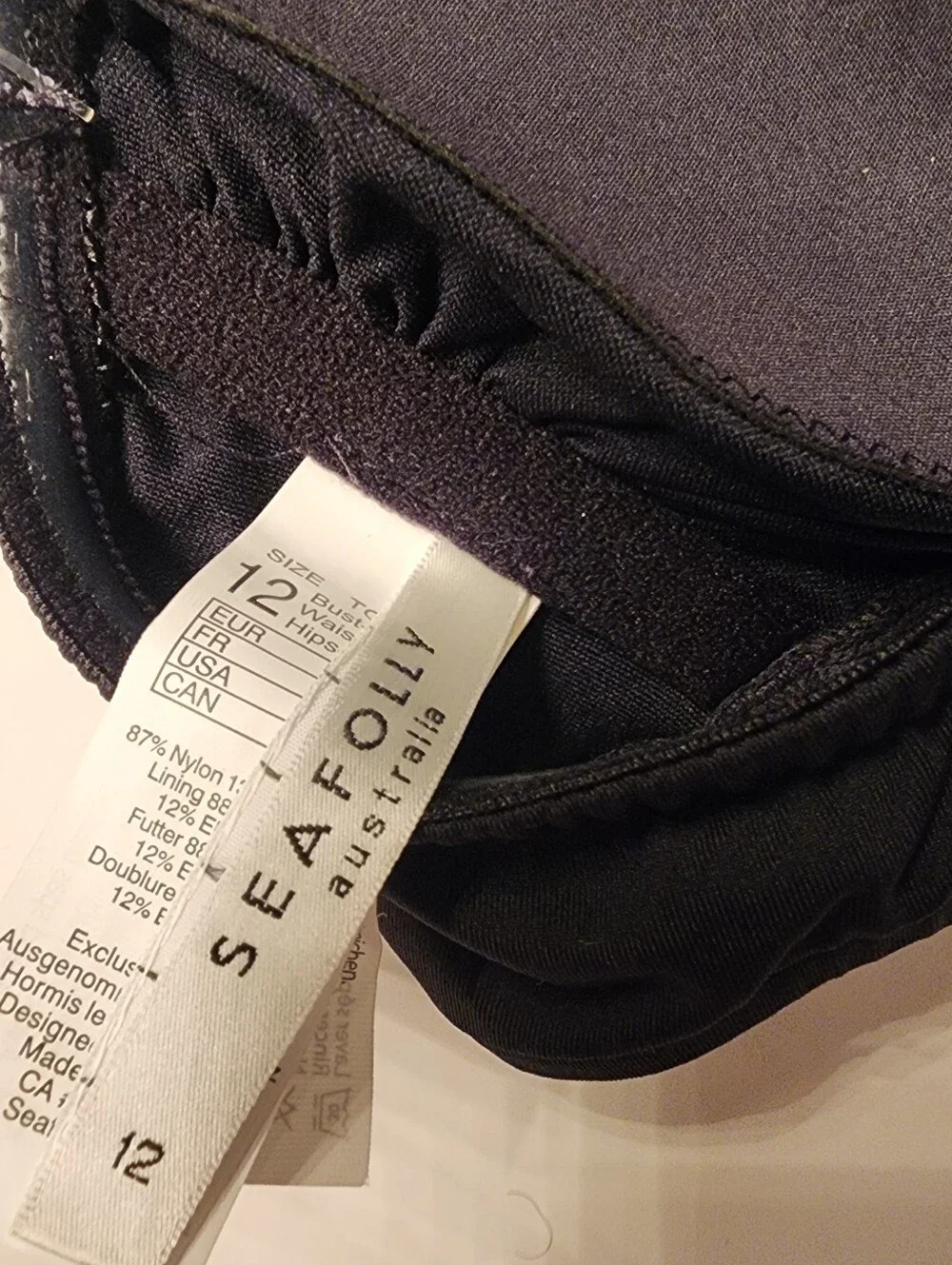 SEAFOLLY Black One Shoulder Bandeau Bikini Top Size 8